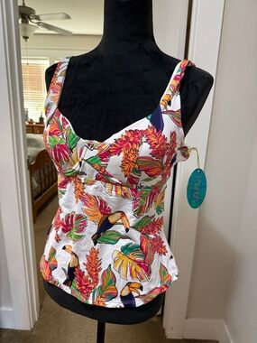 Tropical Toucan Printed Camisole Tank - White Multi